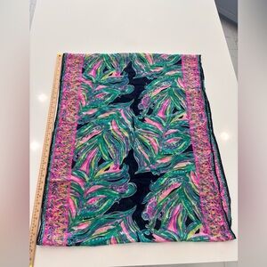 Lilly Pulitzer Vibrant Leaf Print Scarf - Teal, Pink & Navy